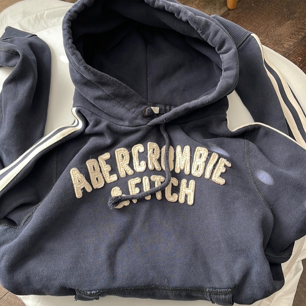 Men's Abercrombie & Fitch Hoodie Size XL - Muscle fit Blue w/white stripes